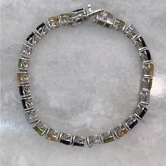 Multigemstone Sterling Silver Heart Tennis Bracelet - Picture 13 of 15